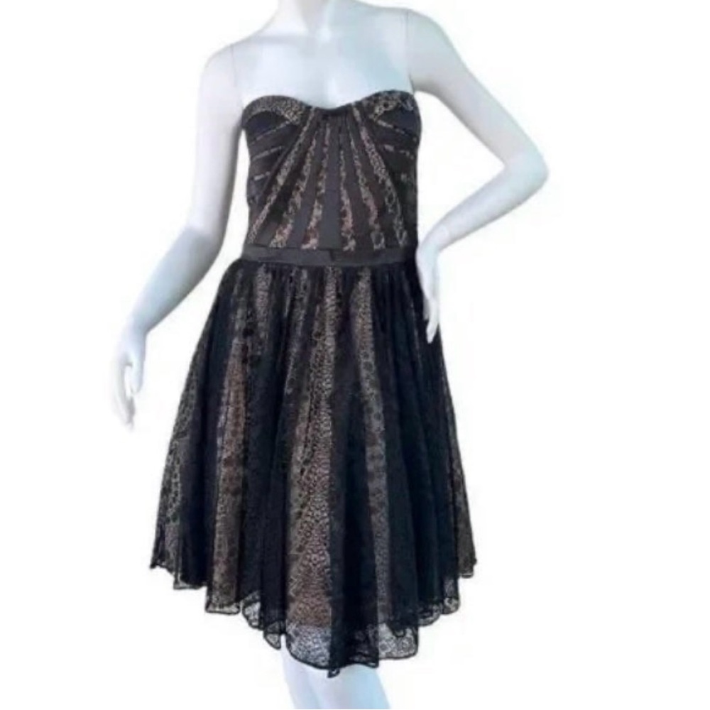 New Aidan Mattox strapless black lace dress size 14